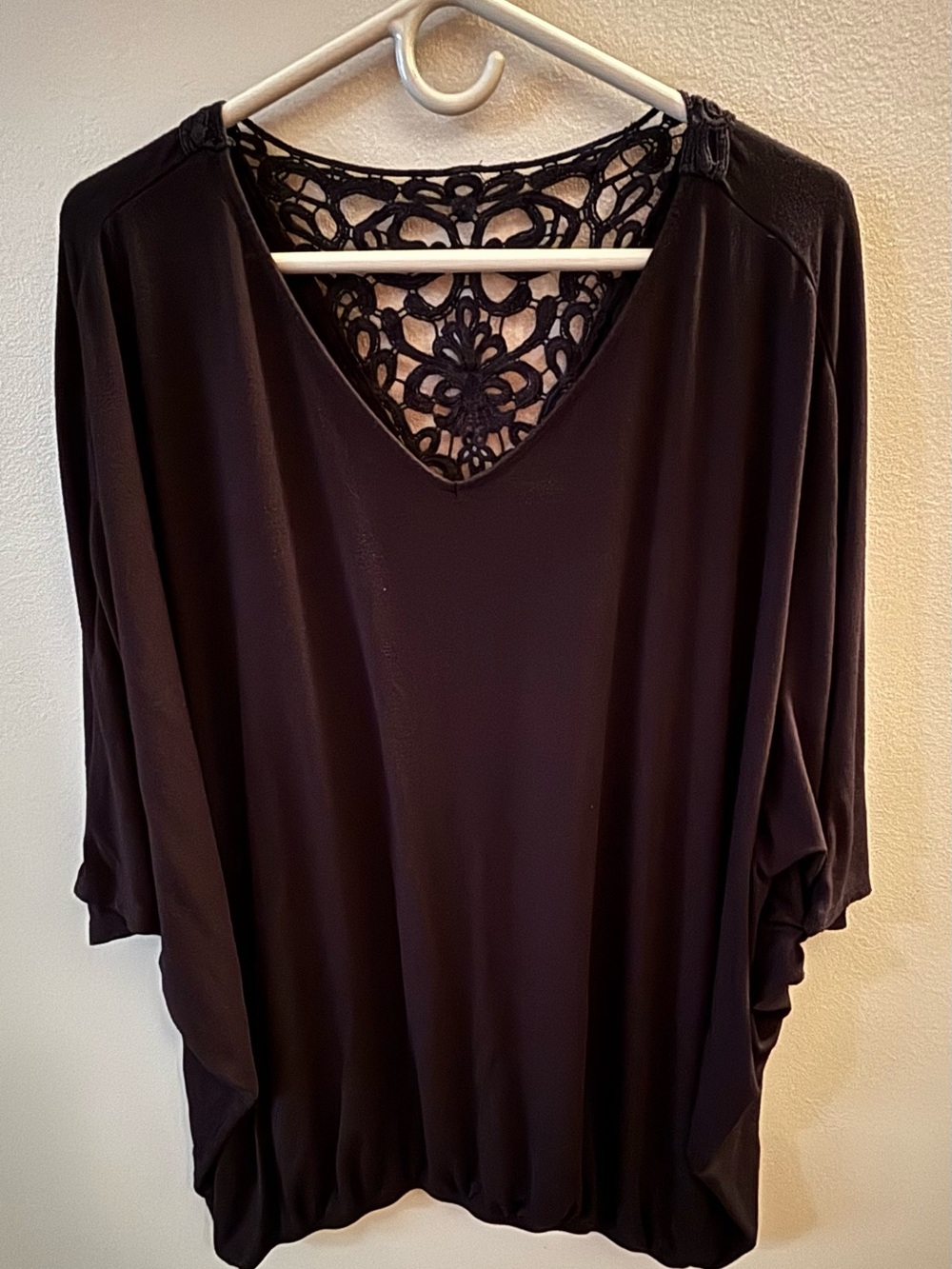 Lane Bryant Black V-Neck Blouse with Crochet Back